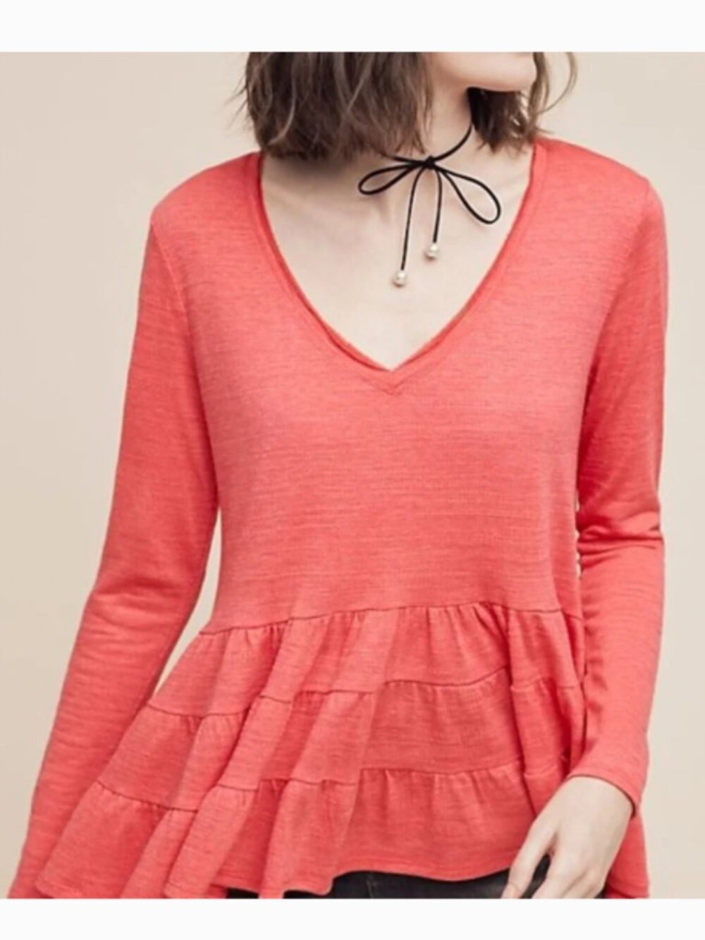Anthropologie Deletta Thea Raspberry/Pink Ruffle‎ Top L